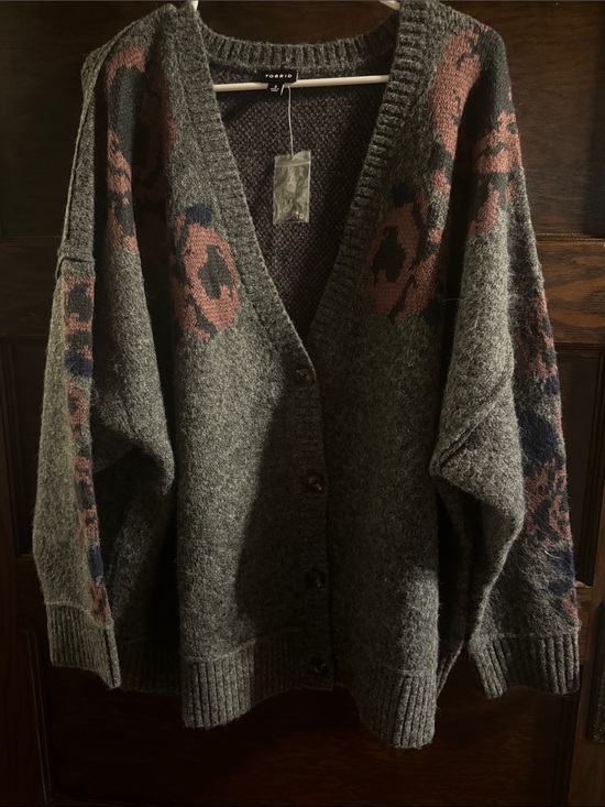 torrid Sweaters - Torrid, NWT Gray Cardigan with Pink & Navy Floral Accents